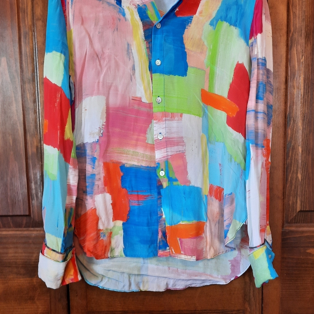 Robert Graham 100% Silk Abstract Paint Swatch Button Up Blouse Size Small - Picture 3 of 13